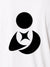 Close up of 'Fighterhero Logo' on Women's White Polo T-shirt, highlighting intricate details and vibrant print.
