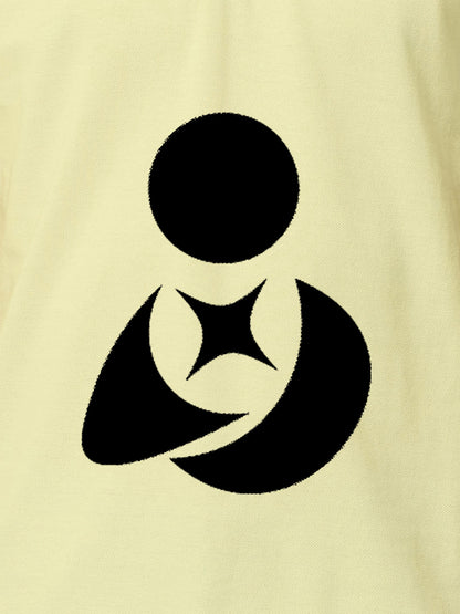 Close up of 'Fighterhero Logo' on Men's Yellow Polo T-shirt, highlighting intricate details and vibrant print.
