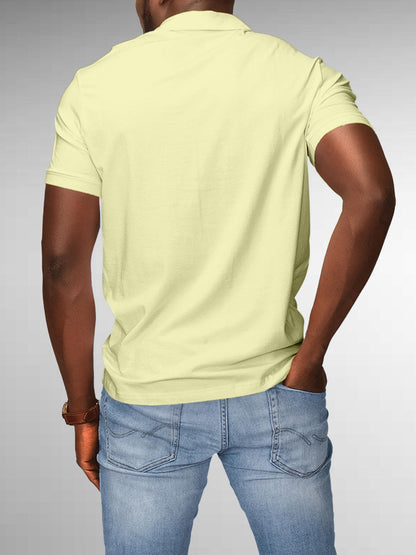 Back view of Fighterhero Men's Yellow Polo T-shirt, highlighting the modern look and clean finish