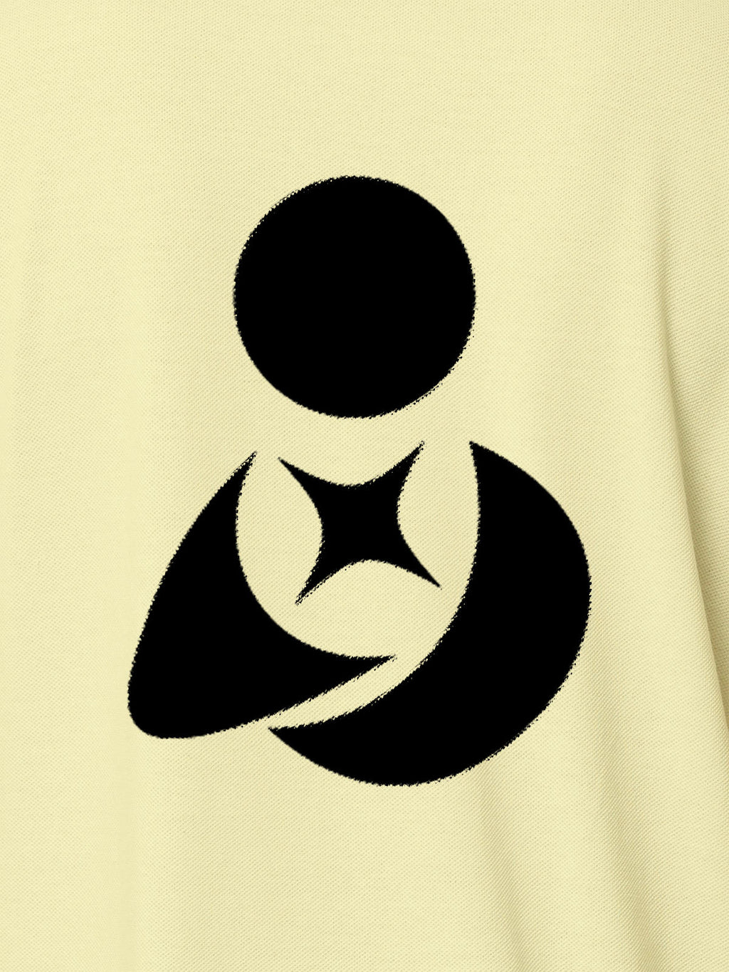 Close up of 'Fighterhero Logo' on Women's Yellow Polo T-shirt, highlighting intricate details and vibrant print.
