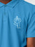 Close up of 'Balance Is A Decision' design on Men's Blue Collar T-shirt, highlighting intricate details and vibrant print.