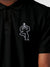Close up of 'Balance Is A Decision' design on Men's Black Collar T-shirt, highlighting intricate details and vibrant print.