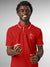 Front view of Men's Red Collar T-shirt, highlighting a goofy character symbolising 'Balance'.