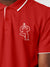 Close up of 'Balance Is A Decision' design on Men's Red Collar T-shirt, highlighting intricate details and vibrant print.