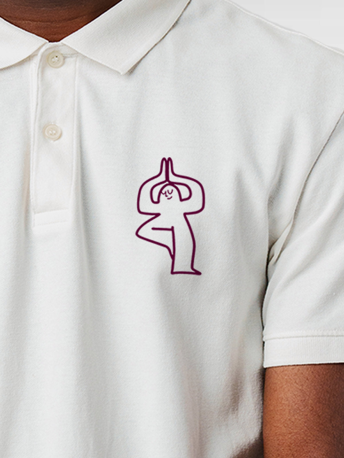 Close up of 'Balance Is A Decision' design on Men's White Collar T-shirt, highlighting intricate details and vibrant print.