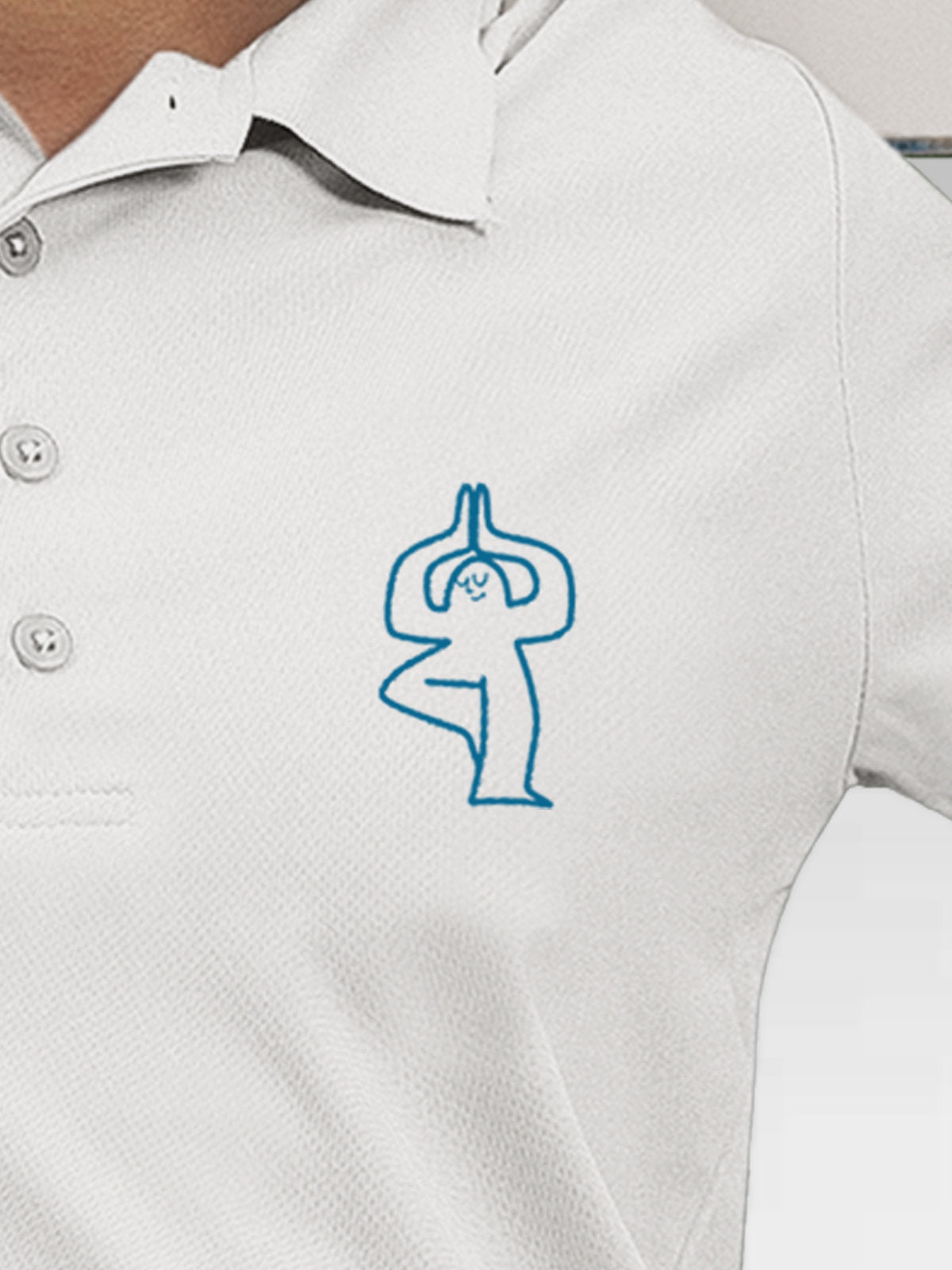 Close up of 'Balance Is A Decision' design on Women's White Collar T-shirt, highlighting intricate details and vibrant print.