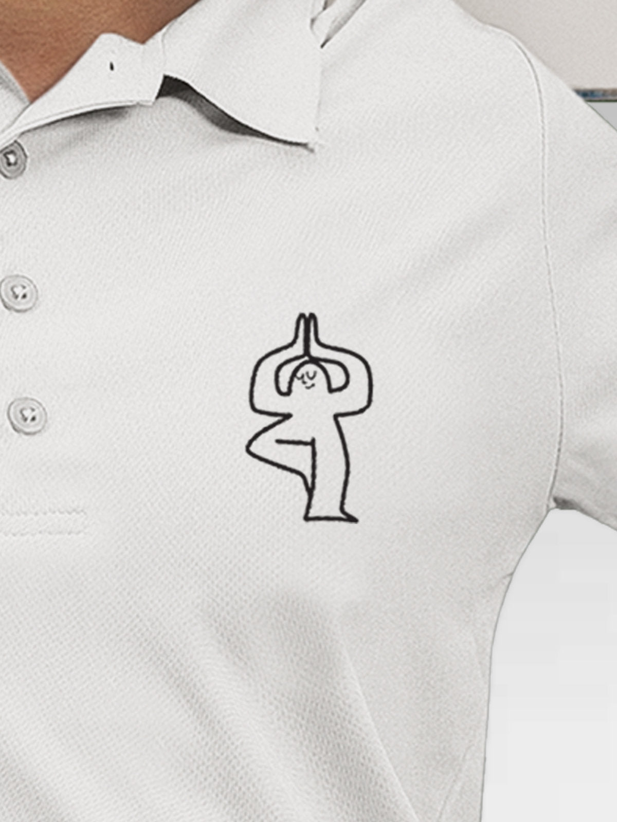 Close up of 'Balance Is A Decision' design on Women's White Collar T-shirt, highlighting intricate details and vibrant print.