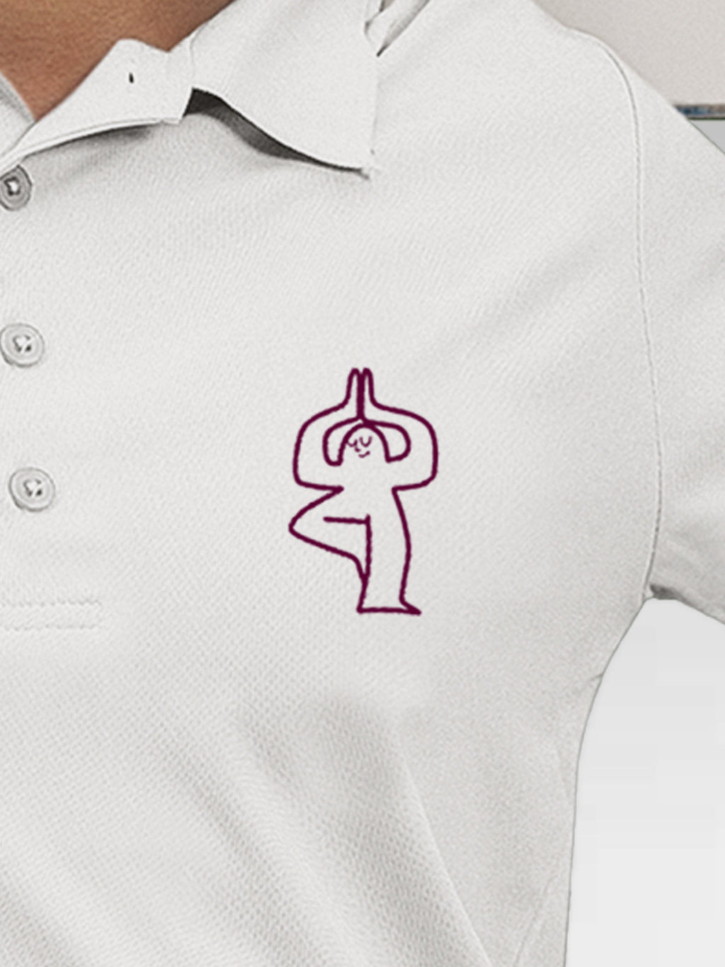 Close up of 'Balance Is A Decision' design on Women's White Collar T-shirt, highlighting intricate details and vibrant print.