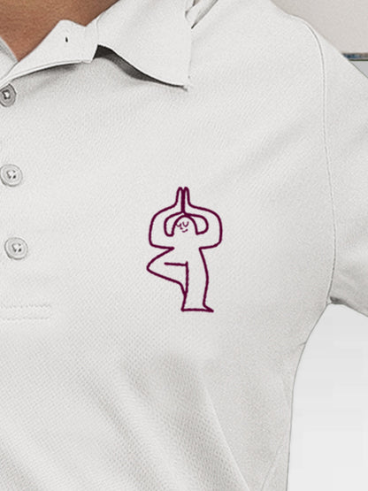 Close up of 'Balance Is A Decision' design on Women's White Collar T-shirt, highlighting intricate details and vibrant print.
