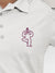 Close up of 'Balance Is A Decision' design on Women's White Collar T-shirt, highlighting intricate details and vibrant print.