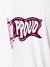 Close up of 'Proud' design on Men's White Polo T-shirt, highlighting intricate details and vibrant print.