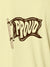 Close up of 'Proud' design on Men's Yellow Polo T-shirt, highlighting intricate details and vibrant print.