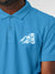 Close up of 'Calm' design on Men's Blue Polo T-shirt, highlighting intricate details and vibrant print.