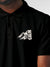 Close up of 'Calm' design on Men's Black Polo T-shirt, highlighting intricate details and vibrant print.