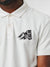 Close up of 'Calm' design on Men's White Polo T-shirt, highlighting intricate details and vibrant print.
