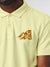 Close up of 'Calm' design on Men's Yellow Polo T-shirt, highlighting intricate details and vibrant print.