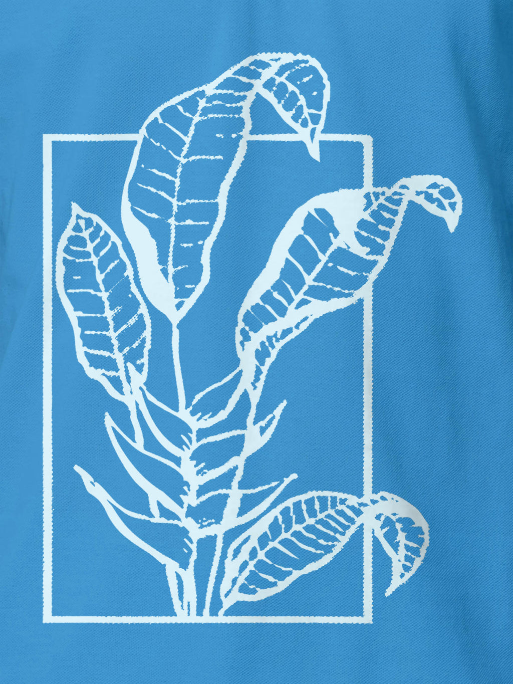 Close up of another 'Calm' design on Men's Blue Collar T-shirt, highlighting the vibrant print.