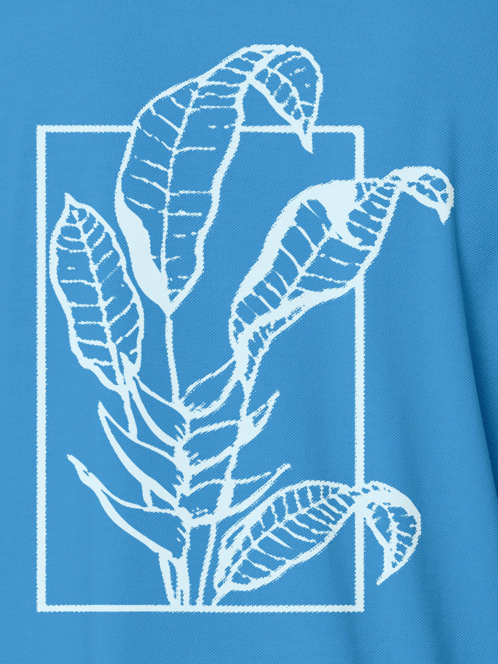 Close up of another 'Calm' design on Women's Blue Collar T-shirt, highlighting the vibrant print.