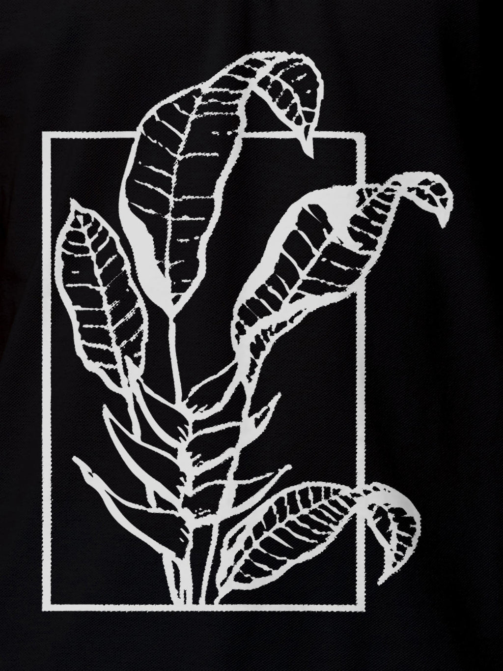 Close up of another 'Calm' design on Men's Black Collar T-shirt, highlighting the vibrant print.