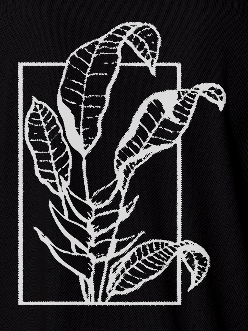Close up of another 'Calm' design on Women's Black Collar T-shirt, highlighting the vibrant print.