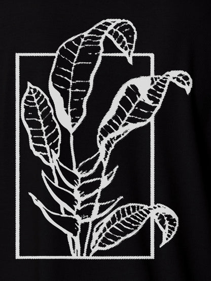 Close up of another 'Calm' design on Women's Black Collar T-shirt, highlighting the vibrant print.
