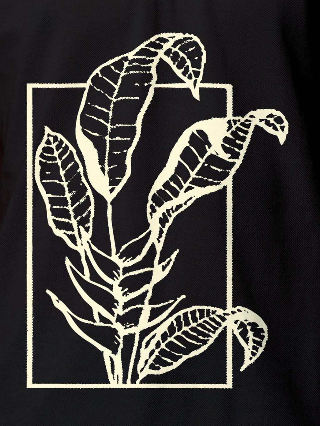 Close up of another 'Calm' design on Men's Dark Grey Collar T-shirt, highlighting the vibrant print.