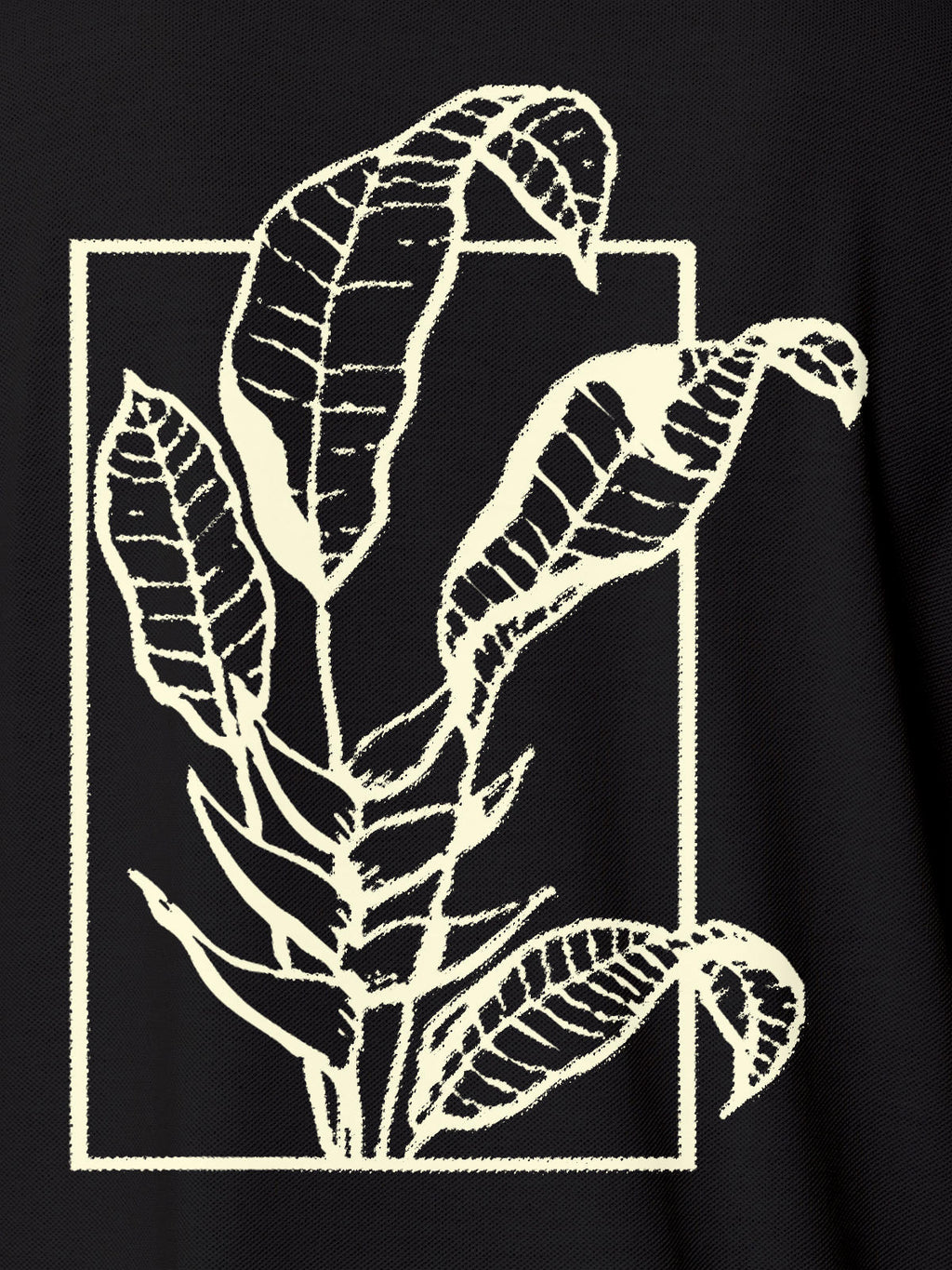 Close up of another 'Calm' design on Women's Dark Grey Collar T-shirt, highlighting the vibrant print.