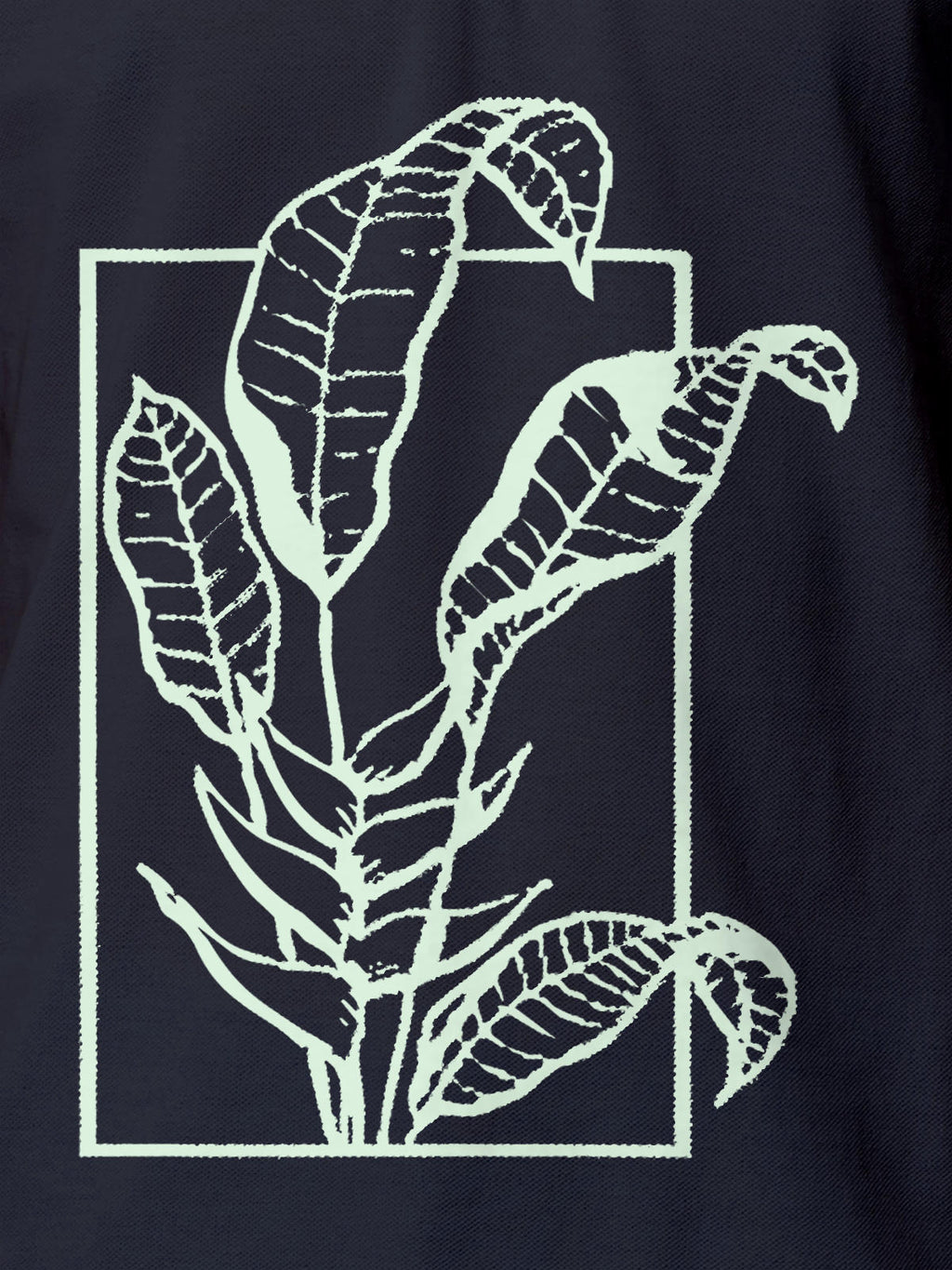 Close up of another 'Calm' design on Men's Navy Blue Collar T-shirt, highlighting the vibrant print.