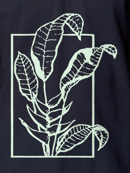 Close up of another 'Calm' design on Men's Navy Blue Collar T-shirt, highlighting the vibrant print.