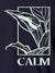 Close up of 'Calm' design on Women's Navy Blue Polo T-shirt, highlighting intricate details and vibrant print.