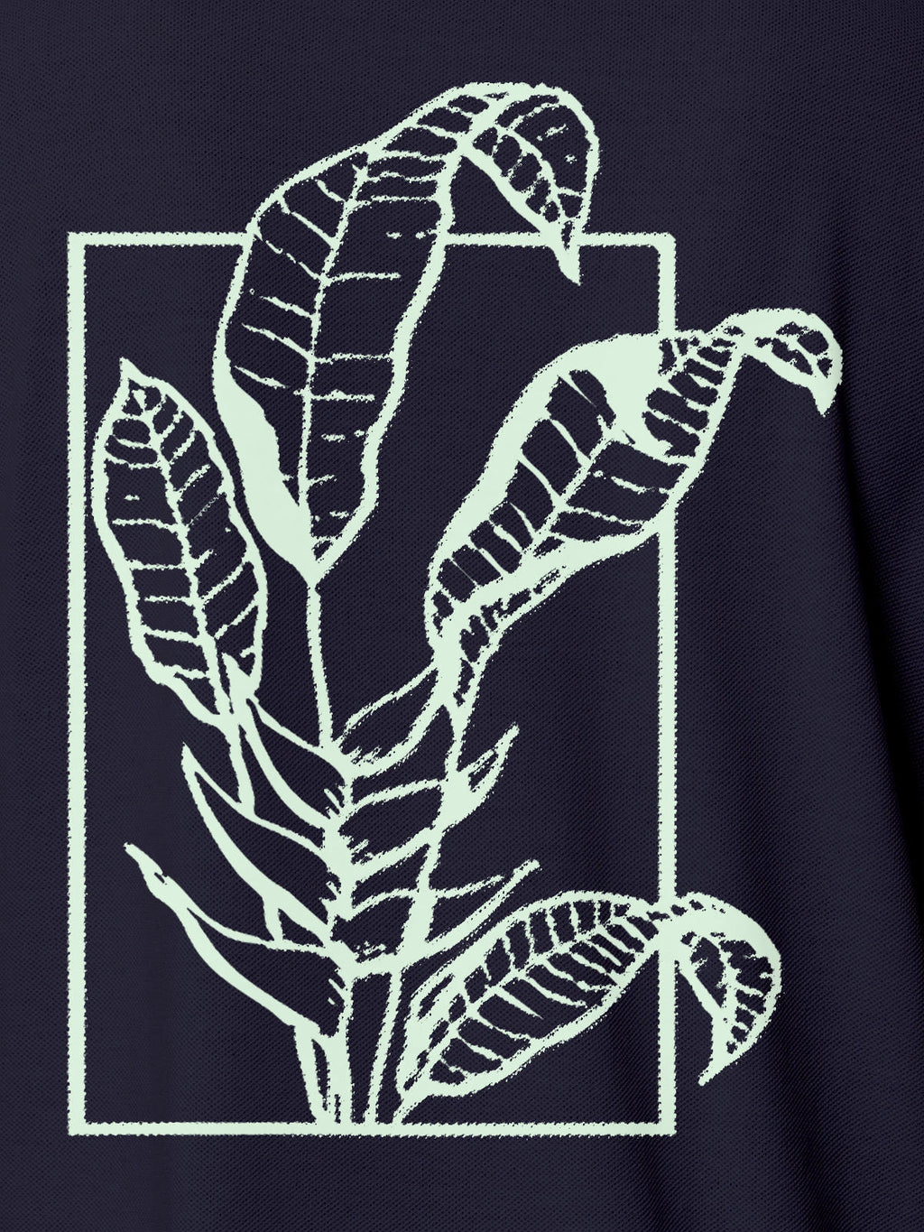 Close up of another 'Calm' design on Women's Navy Blue Collar T-shirt, highlighting the vibrant print.