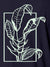 Close up of another 'Calm' design on Women's Navy Blue Collar T-shirt, highlighting the vibrant print.