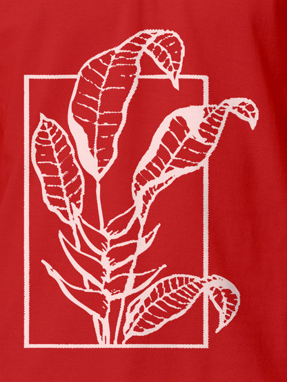 Close up of another 'Calm' design on Men's Red Collar T-shirt, highlighting the vibrant print.