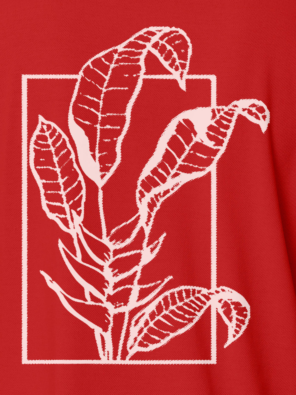 Close up of another 'Calm' design on Women's Red Collar T-shirt, highlighting the vibrant print.