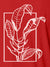 Close up of another 'Calm' design on Women's Red Collar T-shirt, highlighting the vibrant print.