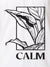 Close up of 'Calm' design on Men's White Polo T-shirt, highlighting intricate details and vibrant print.