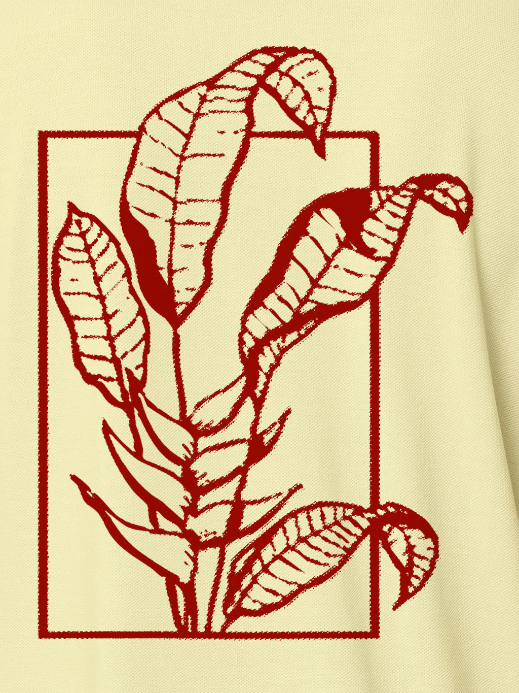 Close up of another 'Calm' design on Women's Yellow Collar T-shirt, highlighting the vibrant print.