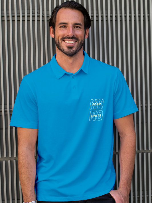 No Fear No Limits in this Blue Polo