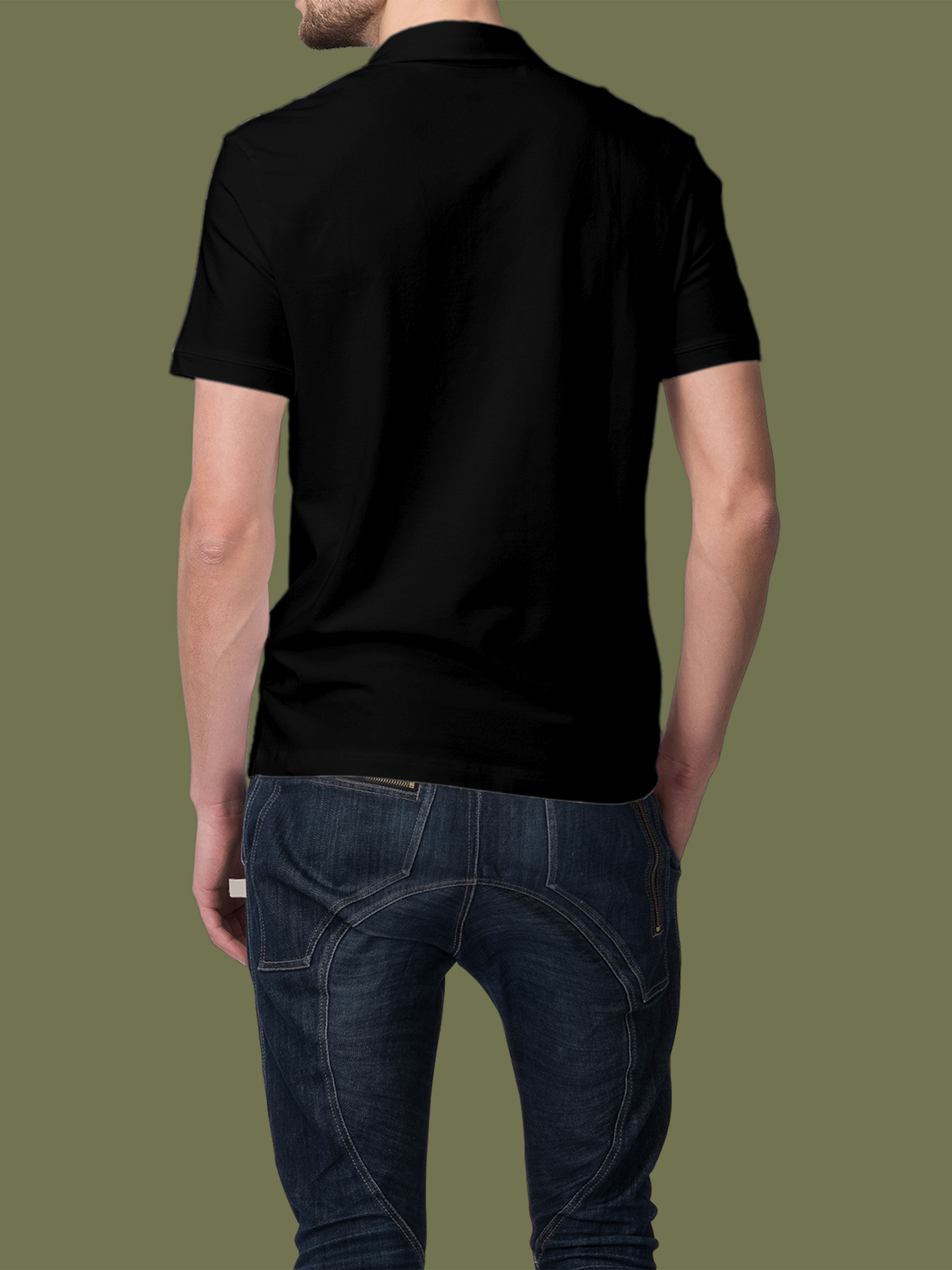 Back view of Fighterhero Men's Black Polo T-shirt, highlighting the modern look and clean finish
