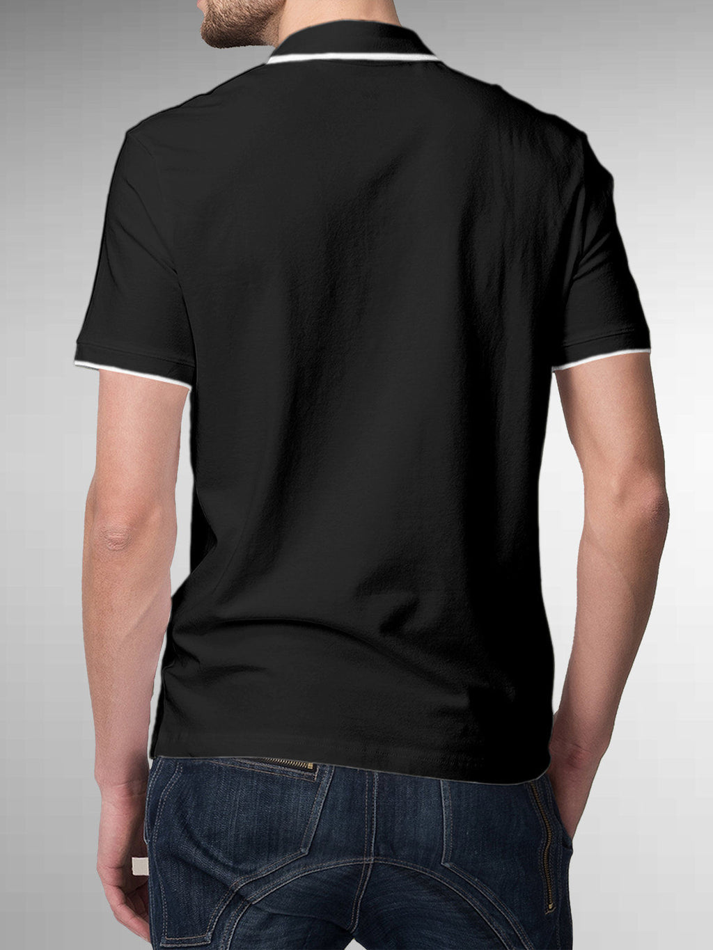 Back view of Fighterhero Men's Dark Grey Polo T-shirt, highlighting the modern look and clean finish