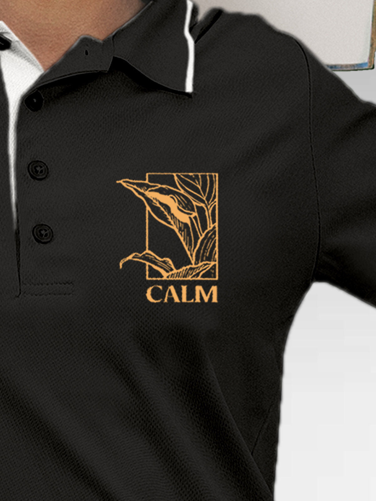 Front view of Women's Dark Grey Collar T-shirt, highlighting a goofy character symbolising 'Balance'.