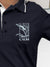 Close up of 'Calm' design on Women's Navy Blue Polo T-shirt, highlighting intricate details and vibrant print.