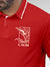 Close up of 'Calm' design on Men's Red Polo T-shirt, highlighting intricate details and vibrant print.