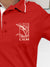 Close up of 'Calm' design on Women's Red Polo T-shirt, highlighting intricate details and vibrant print.