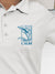 Close up of 'Calm' design on Women's White Polo T-shirt, highlighting intricate details and vibrant print.