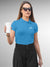 Front view of Fighterhero Women's Blue Polo T-shirt, highlighting the modern look and clean finish