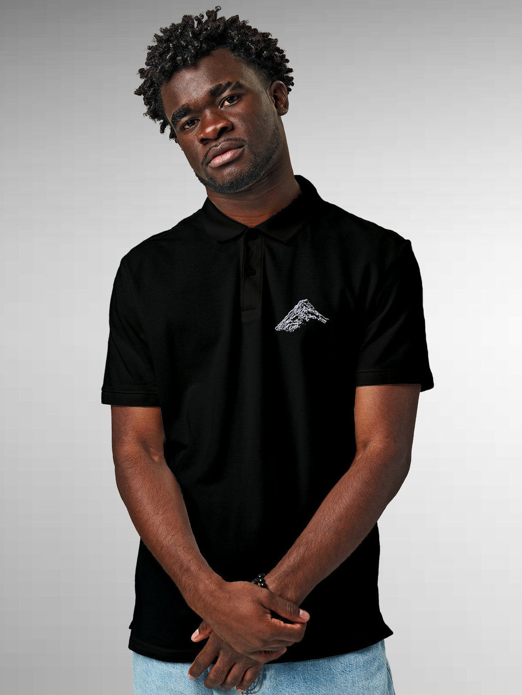 Front view of Fighterhero Men's Black Polo T-shirt, highlighting the modern look and clean finish