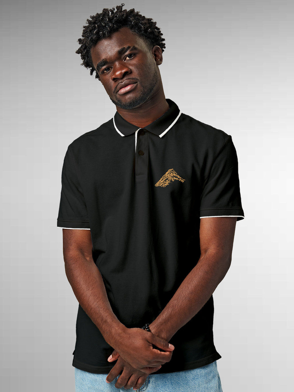 Front view of Fighterhero Men's Dark Grey Polo T-shirt, highlighting the modern look and clean finish