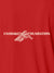 Close up of 'Unshaken Foundation' design on Men's Red Polo T-shirt, highlighting intricate details and vibrant print.