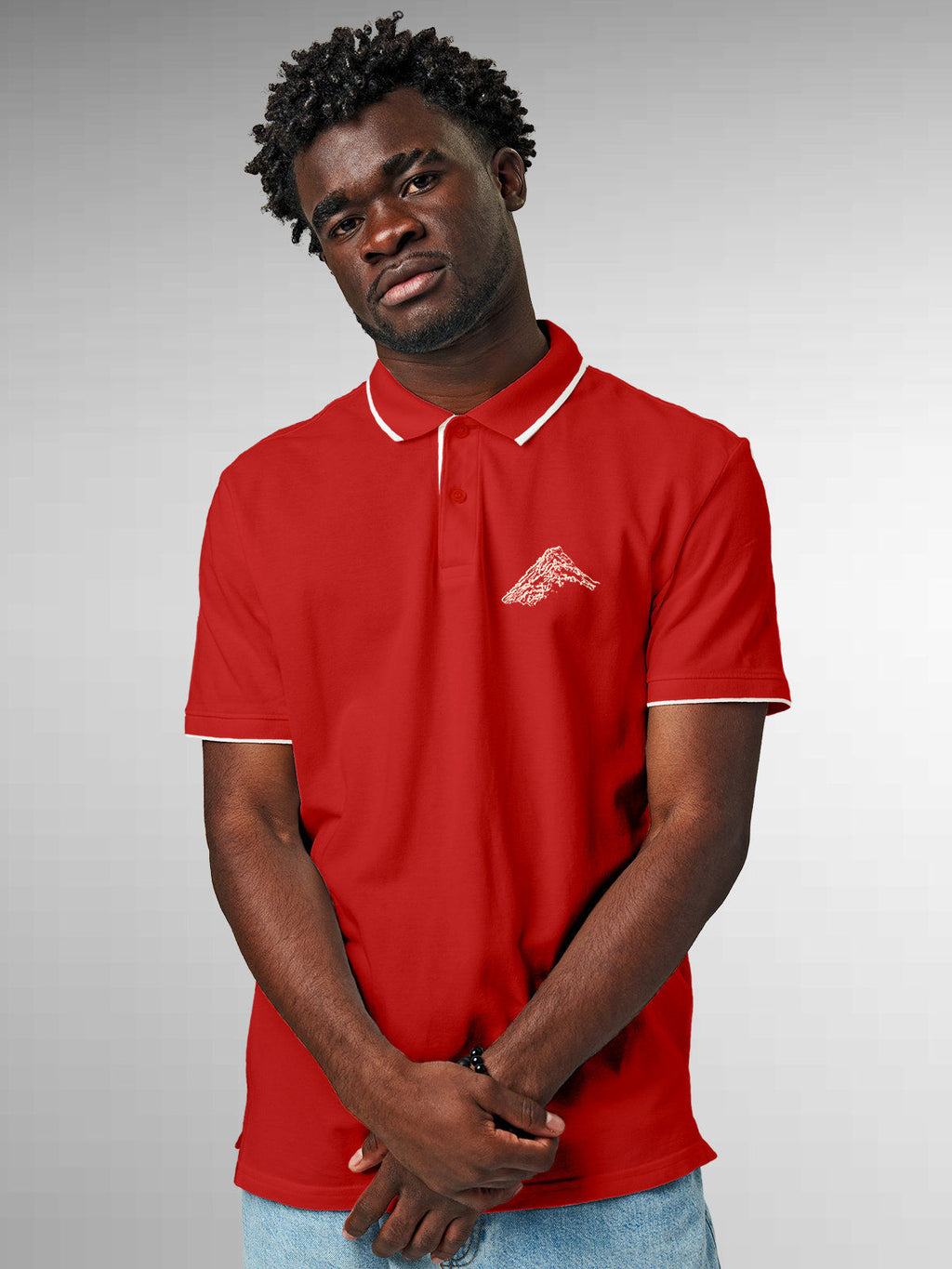 Front view of Fighterhero Men's Red Polo T-shirt, highlighting the modern look and clean finish